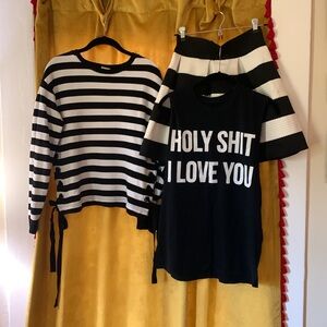 🐼 Beetlejuice striped top, tee and skater skirt. Black and white stripes.